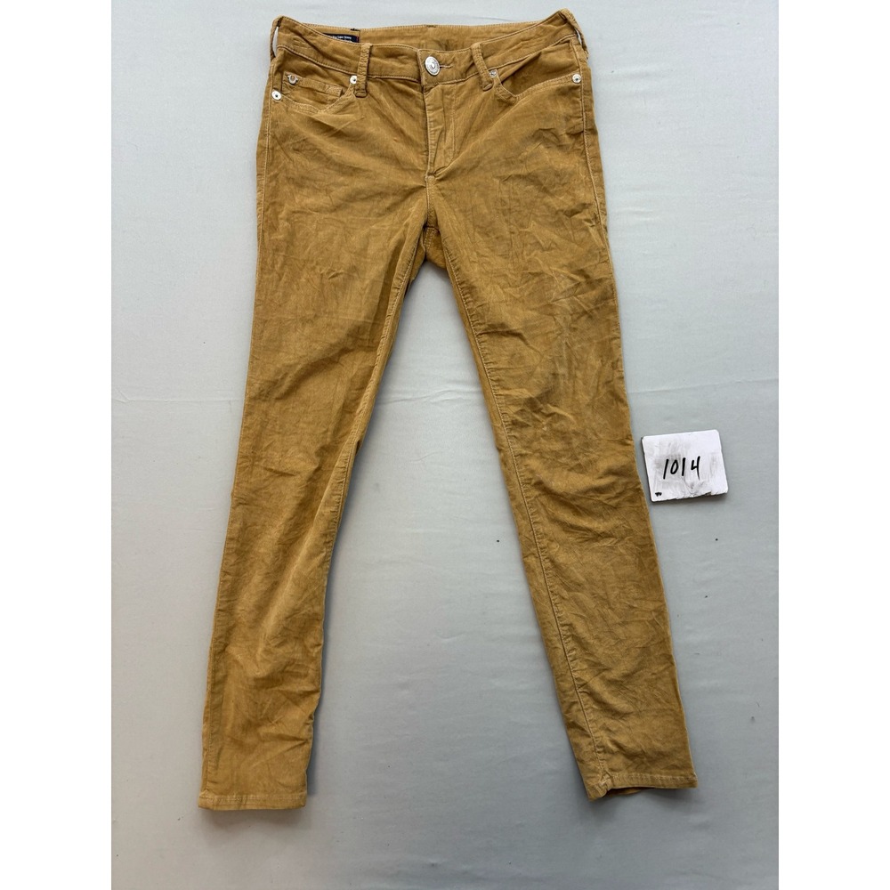 True Religion Halle Super Skinny Corduroy Pants Mustard Tan Size 26 Mid Rise